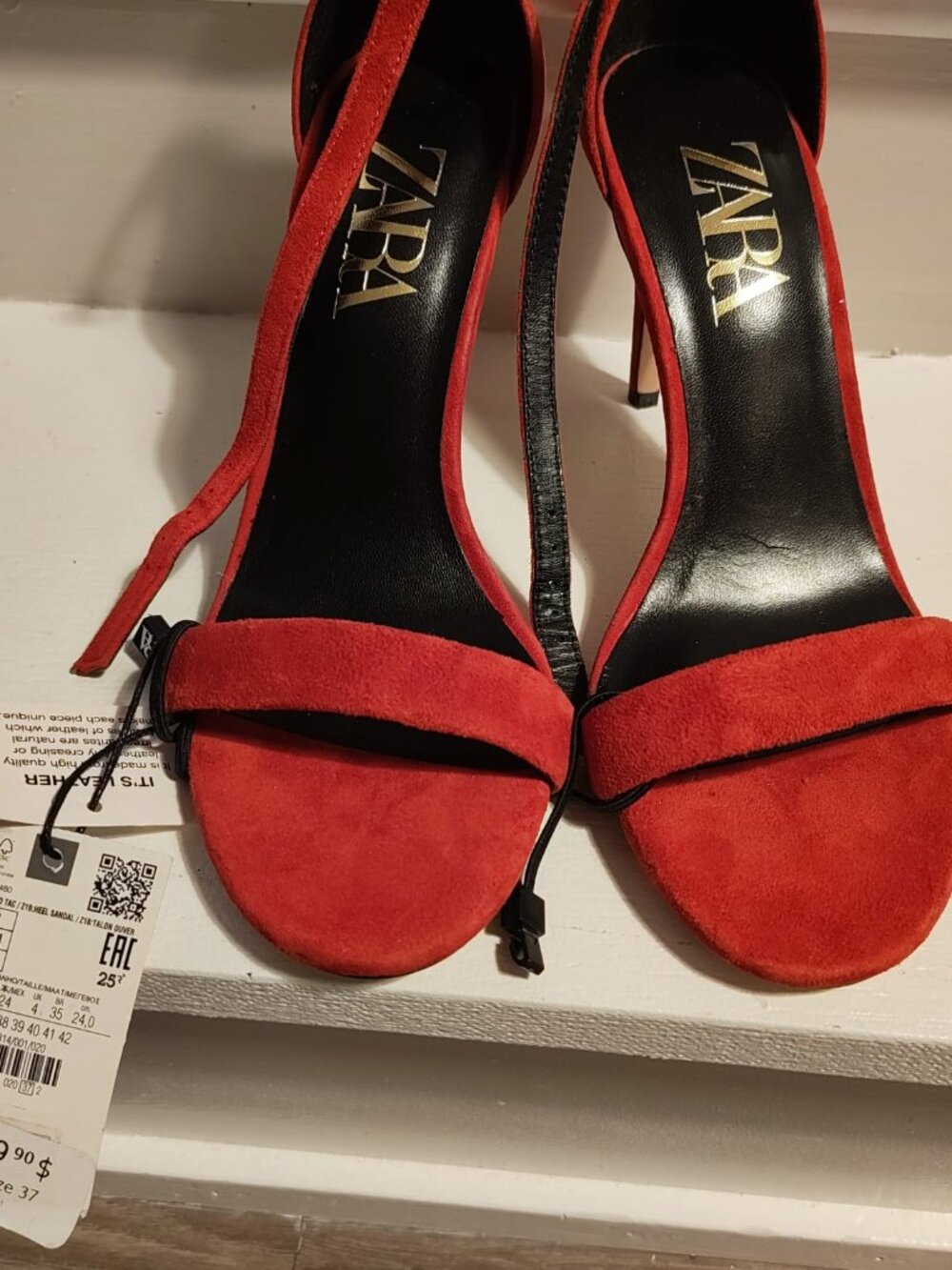 Zara Red Leather High Heeled Sandals - NWT (Size 6.5) - Picture 2 of 6